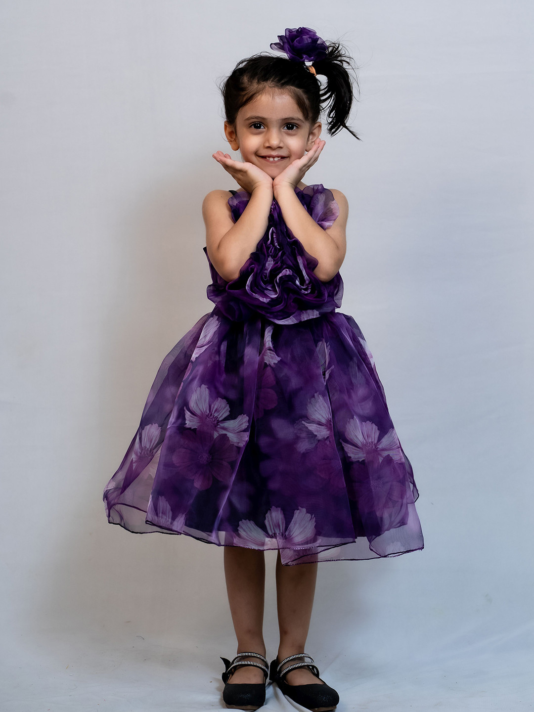 Modish Girls Floral Printed Georgette Fit & Flare Dress