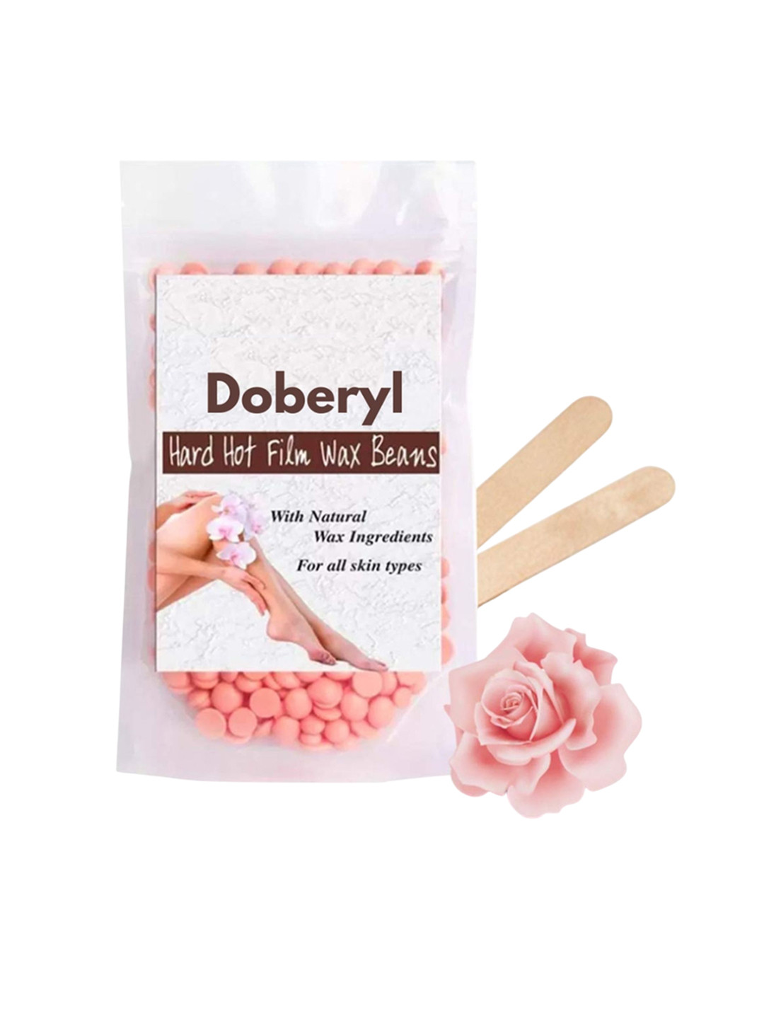 Doberyl Pink Hard Hot Film Wax Beans With Spatula - 100 g