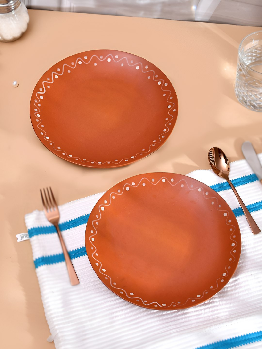 Aapno Rajasthan Orange And White 2 Pieces Printed Ceramic Glossy Plates