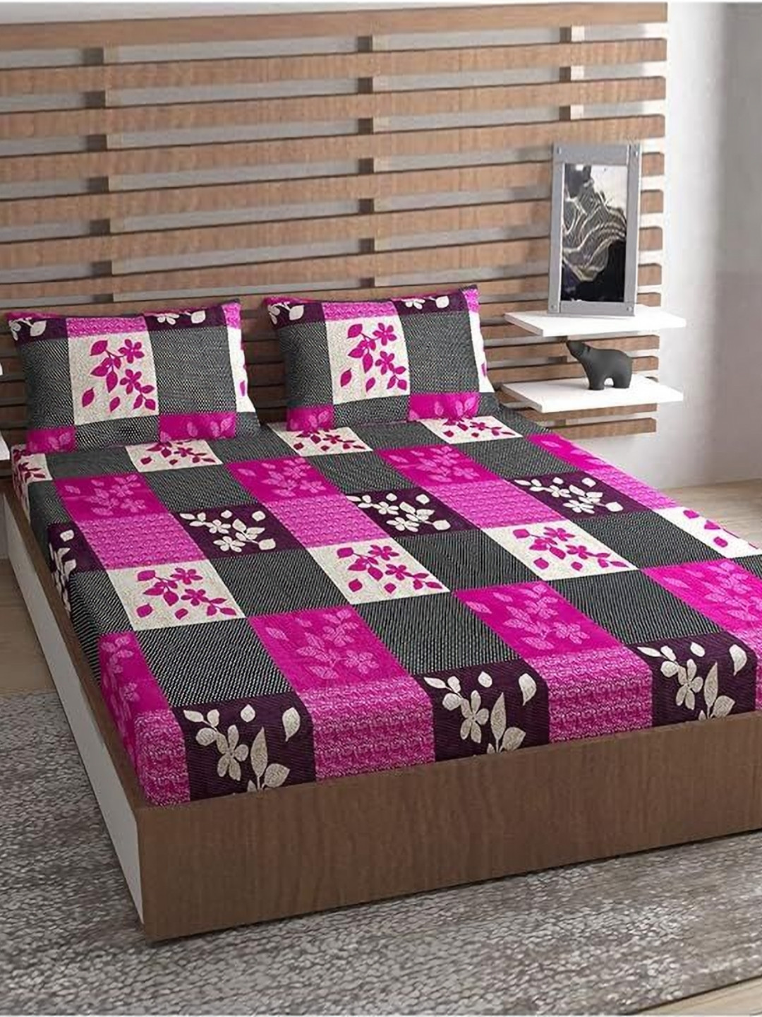 METRO LIVING Pink Printed 140 TC Microfiber Queen Bedsheet Set 2.35 m x 2.10 m