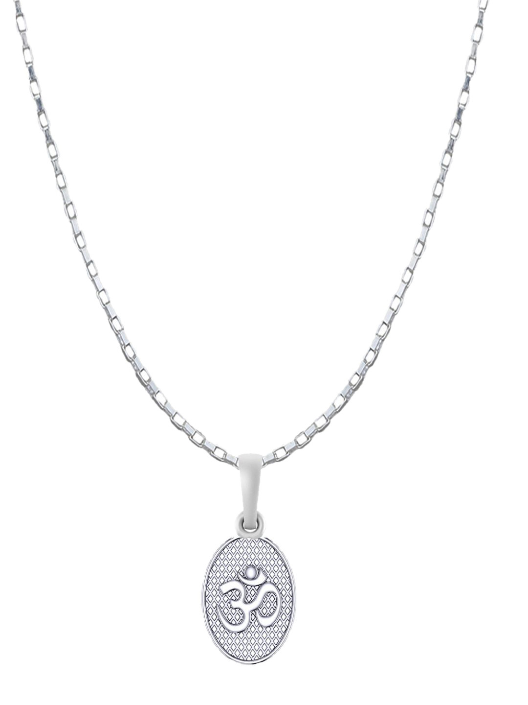 Metronaut Men 92.5 Sterling Silver Oval Shaped OM Pendant With Box Chain
