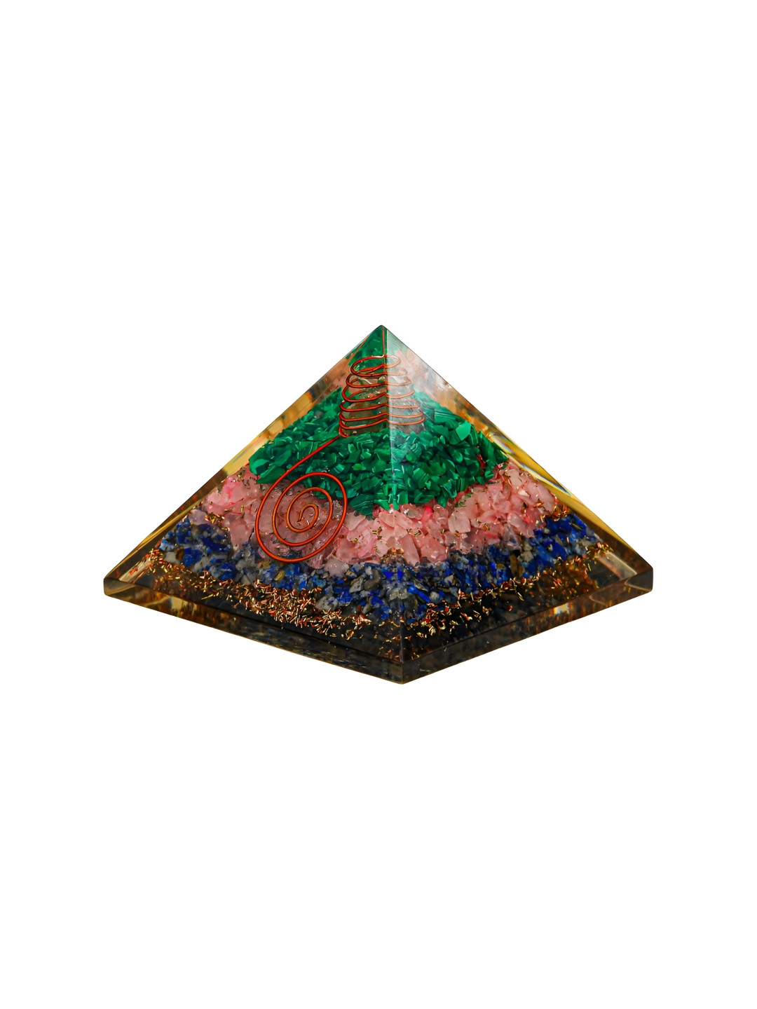 Gemsmantra Quartz Lapis Lazuli Malachite Orgonite Pyramid Gold Crystal Glossy Living Room Tiny Showpiece - 3.9 Inches