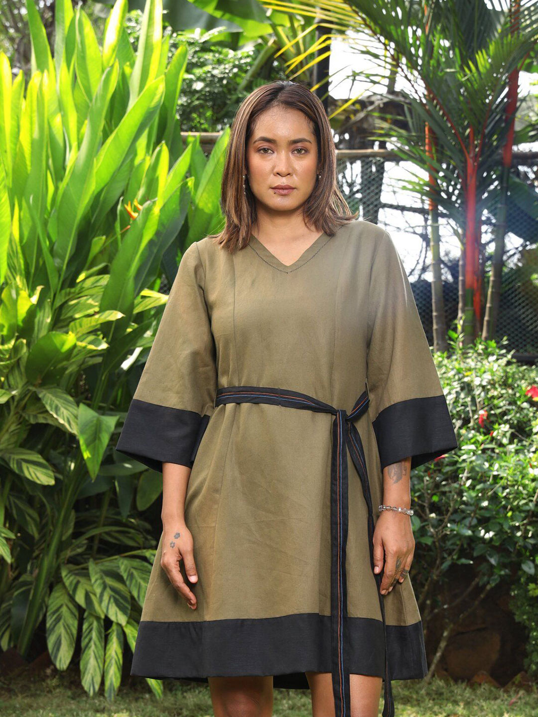 ROAR FOR GOOD Comfort Fit V-Neck Hemp Fit & Flare Dress