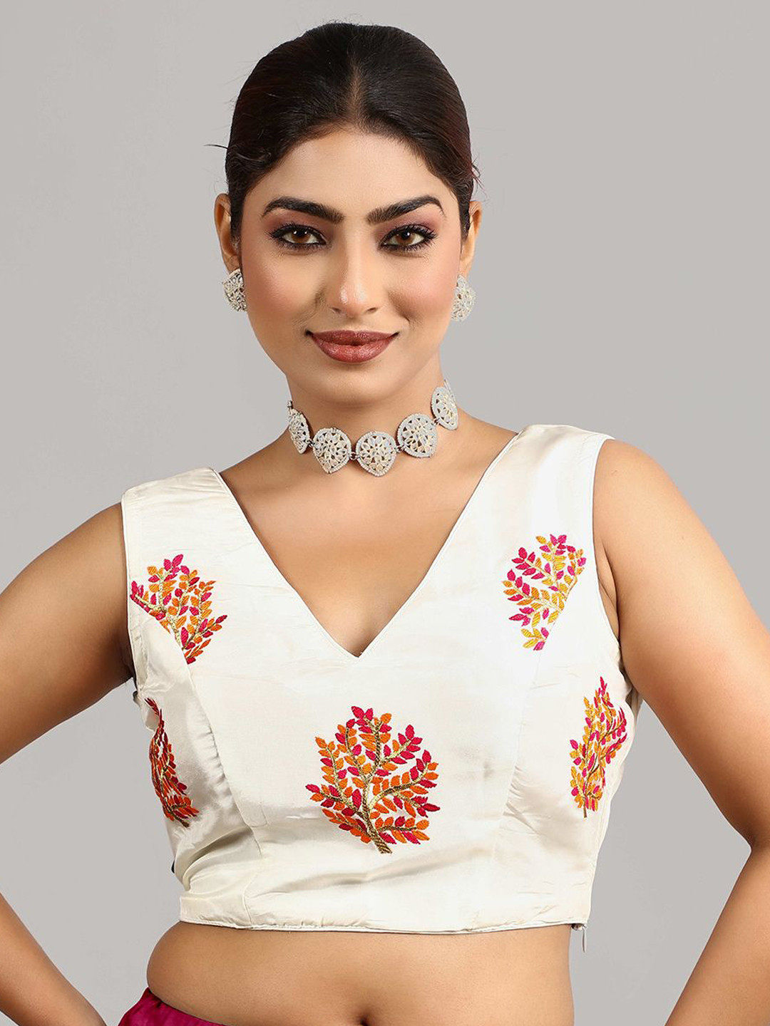 Ethnovog Embroidered V-Ready To Wear Saree Blouse