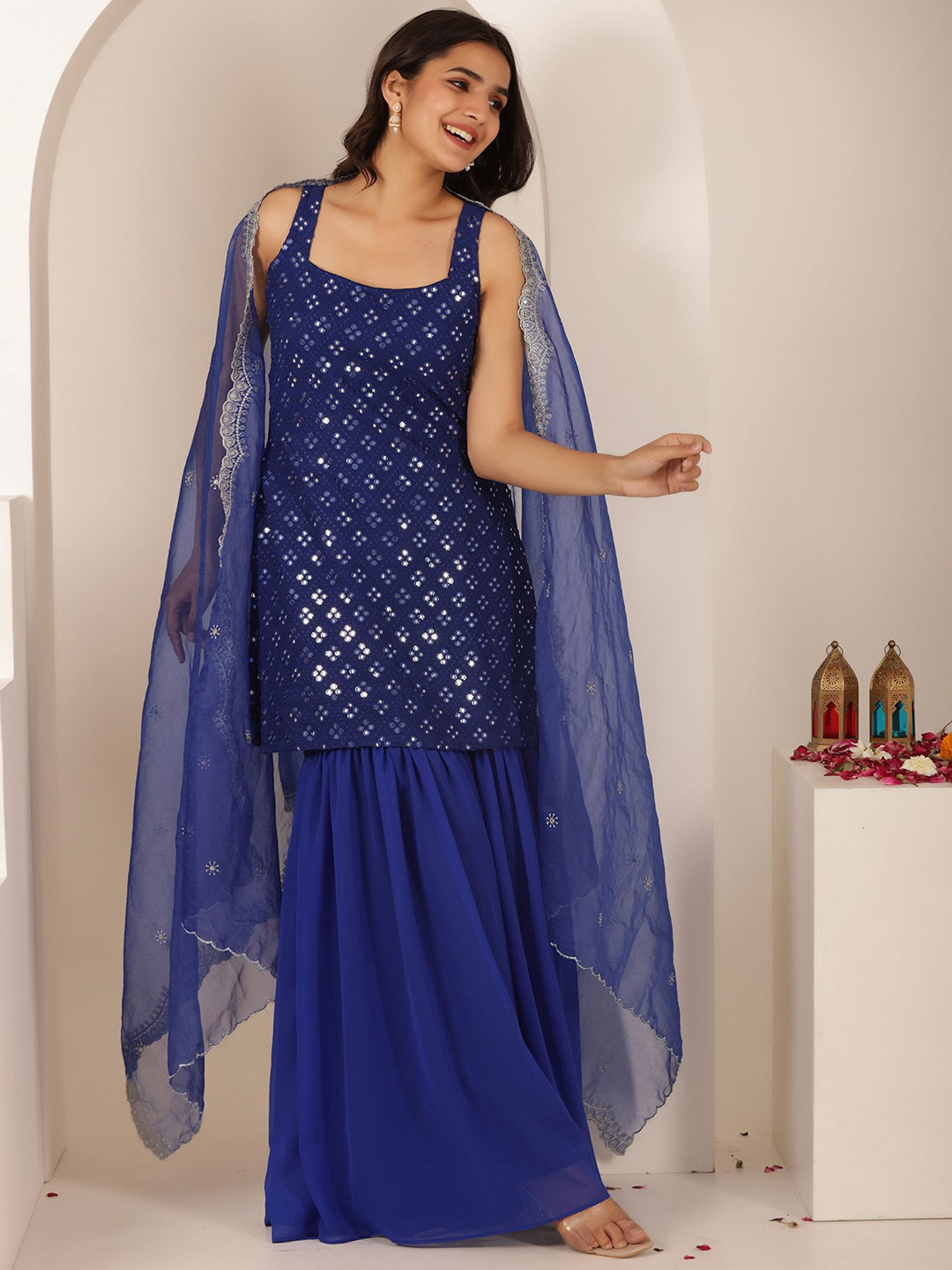 DEASHA INDIA Women Regular Chikankari Kurti with Sharara & With Dupatta