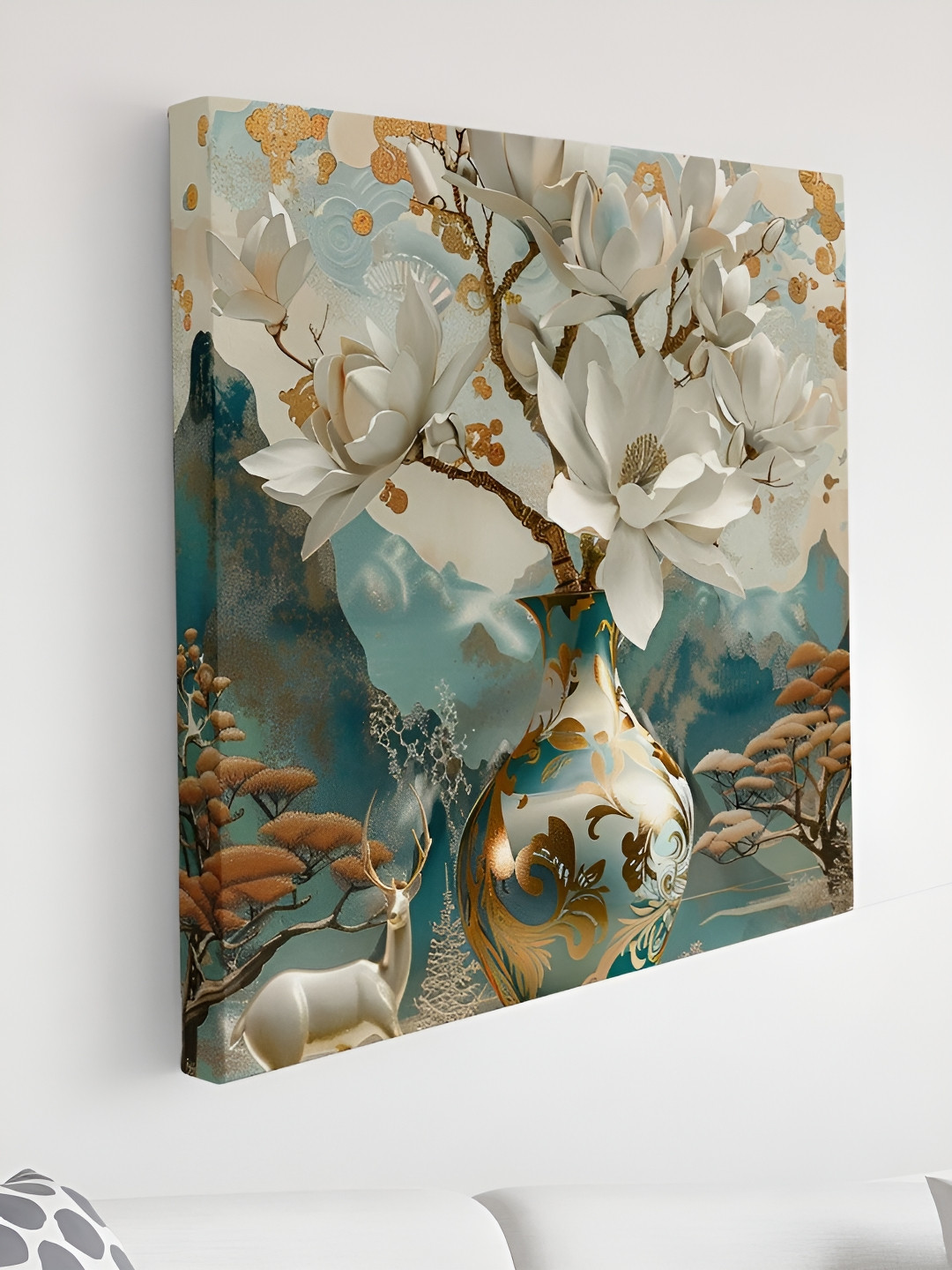 Livin'luxe Flower Blue Canvas Wall Living Room Rectangle Paintings Wall Art -16 x 16In