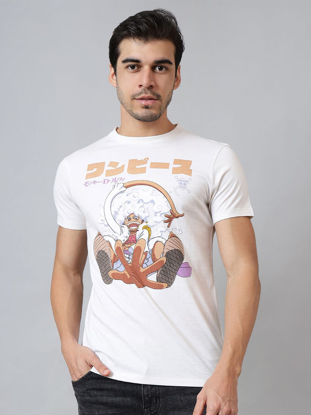 Free Authority Men Monkey D Luffy Graphic Anime Printed Round Neck T-shirt