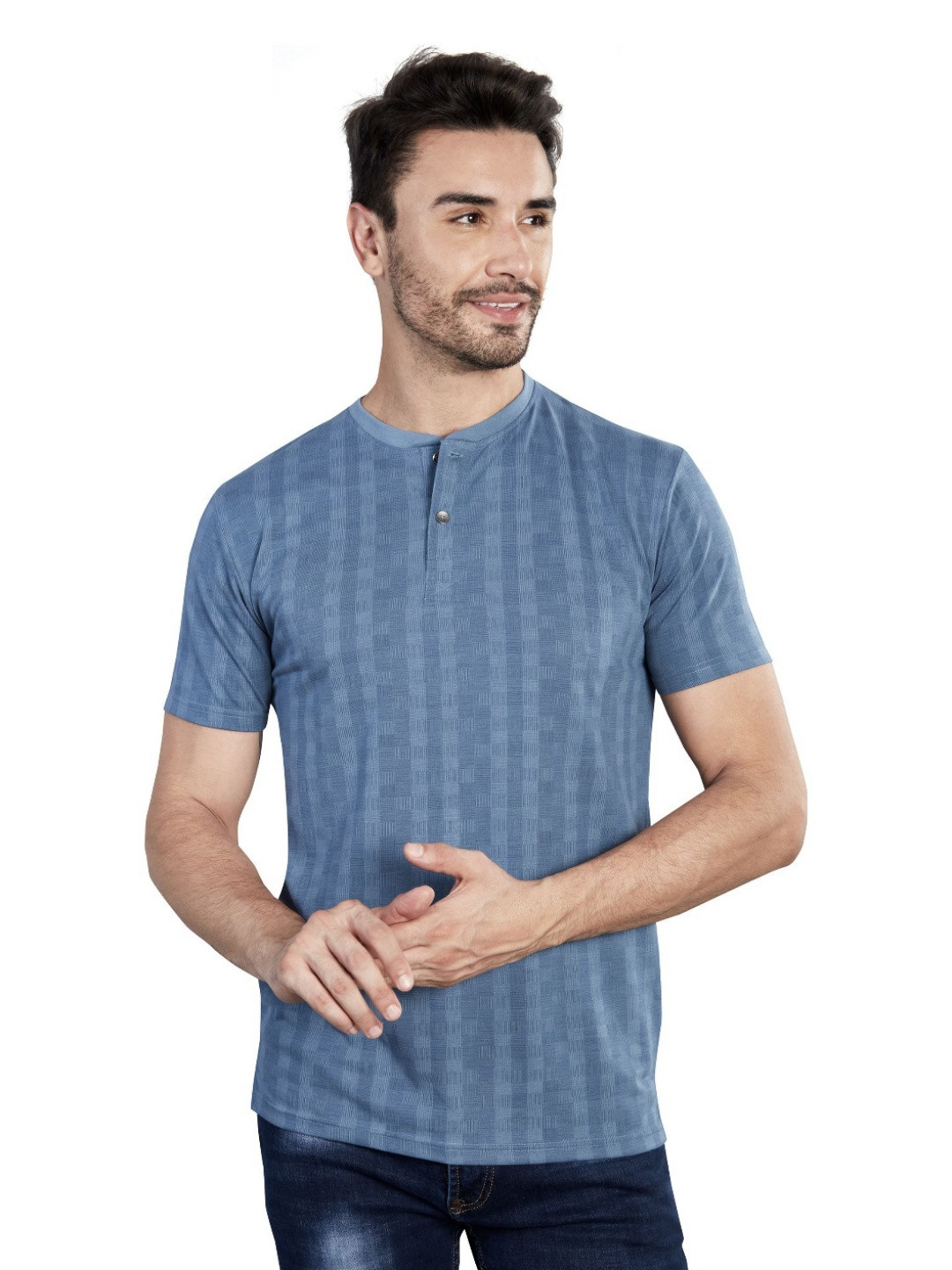 BE POSITIVE Men Self Design Henley Neck Slim Fit T-shirt