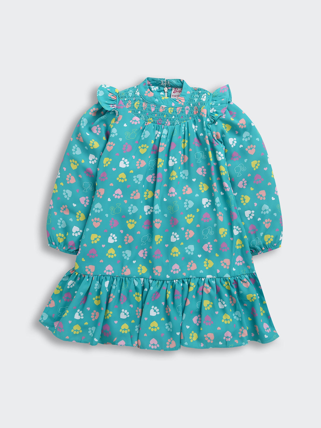 Tiny Girl Printed Layered Puff Sleeves Fit & Flare Dress