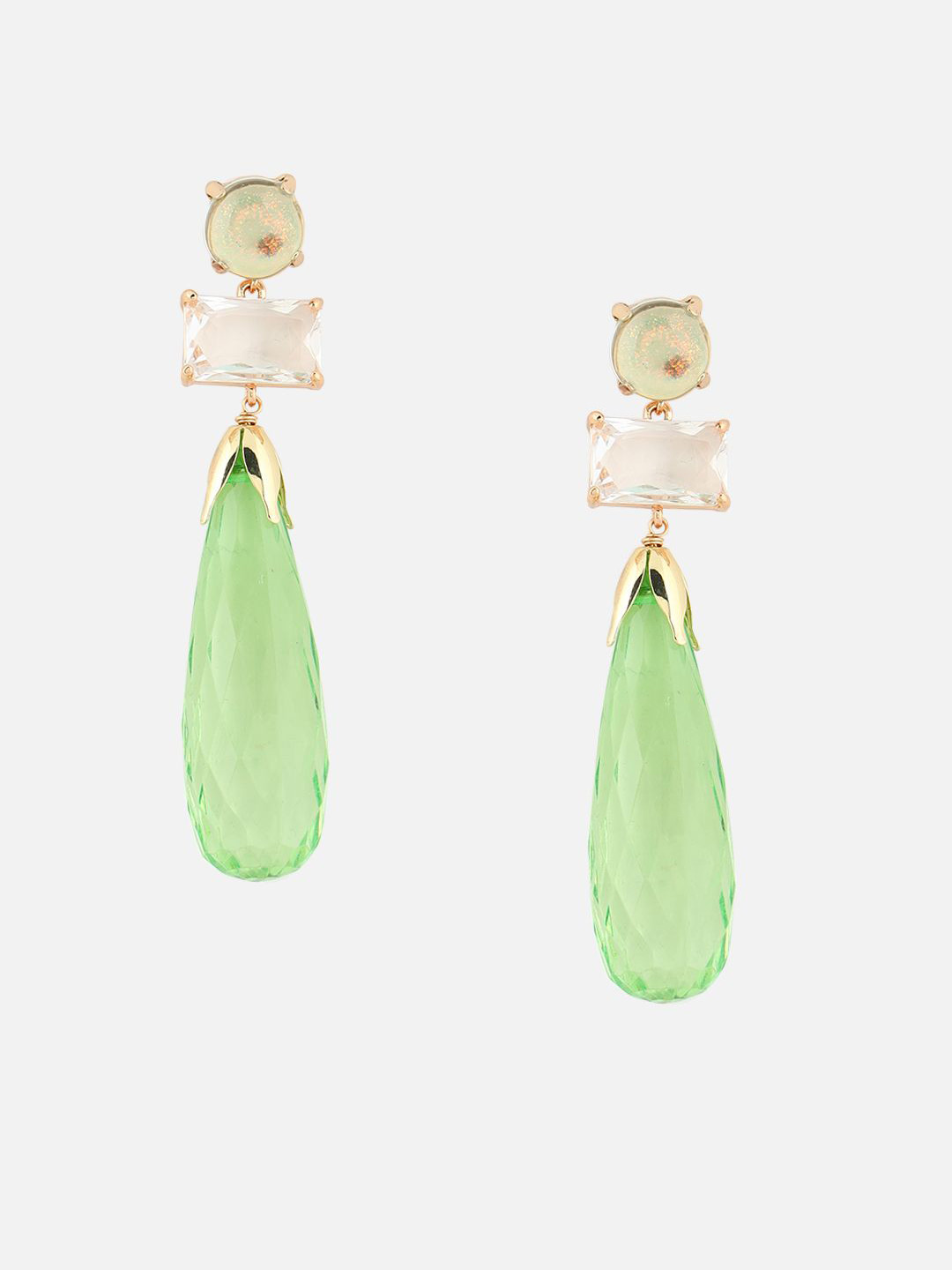 Beatnik Gold-Plated Artificial Stones Studded Teardrop Shaped Drop Earrings