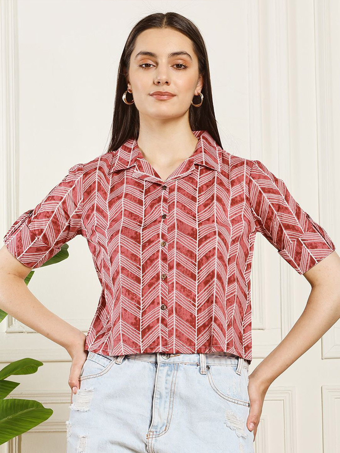 HANDICRAFT PALACE Striped Roll-Up Sleeves Cotton Tank Crop Top