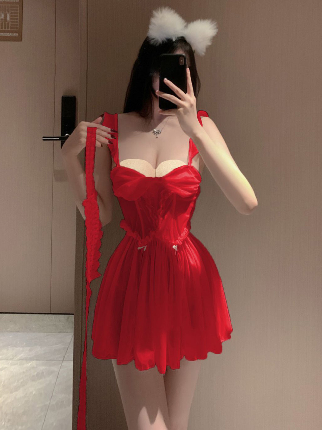 VAGHBHATT Women Ruffled Sheer Red Babydoll Lingerie