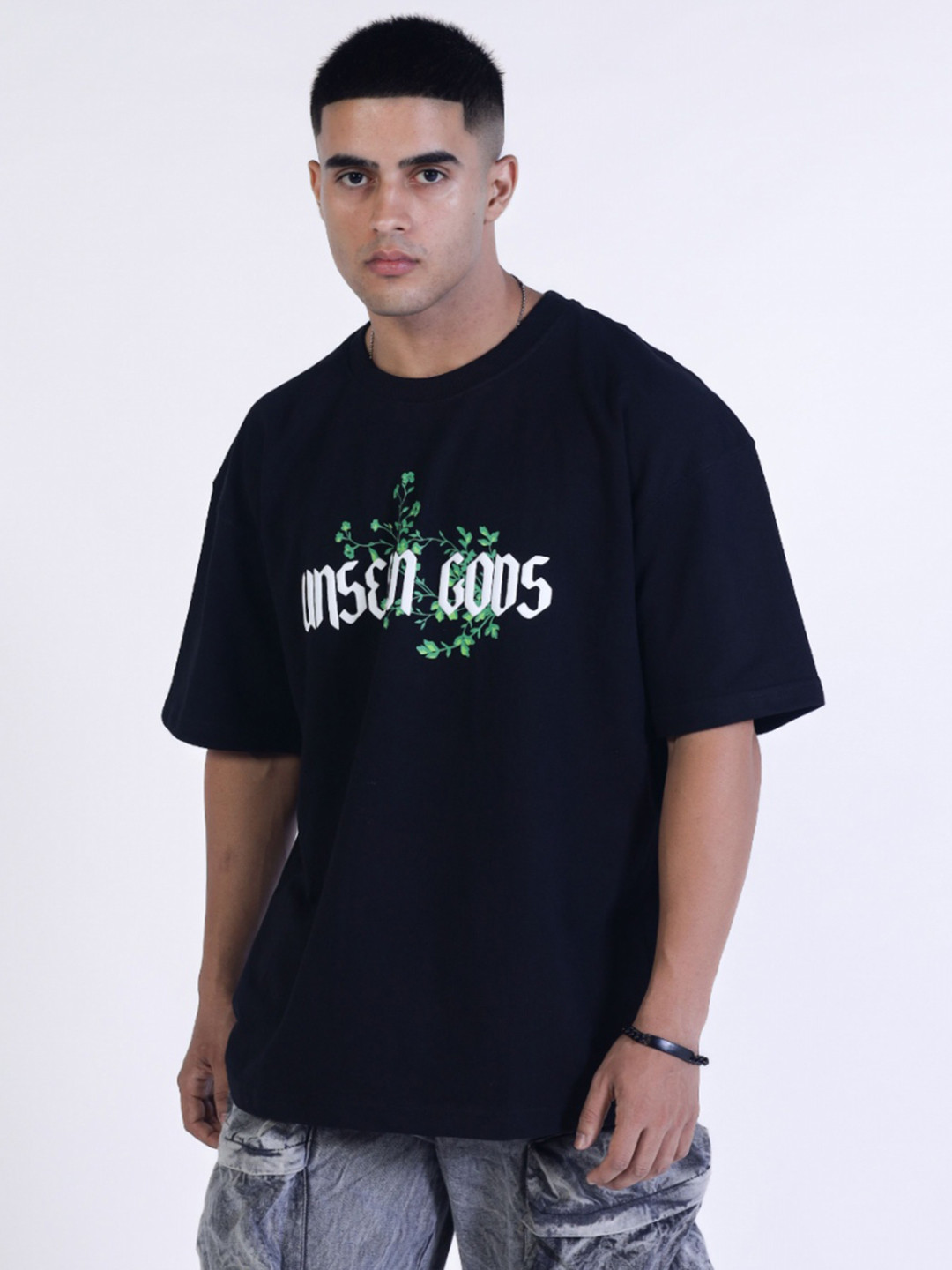 Unseen Gods Men Typography Printed Round Neck Cotton Oversized T-shirt