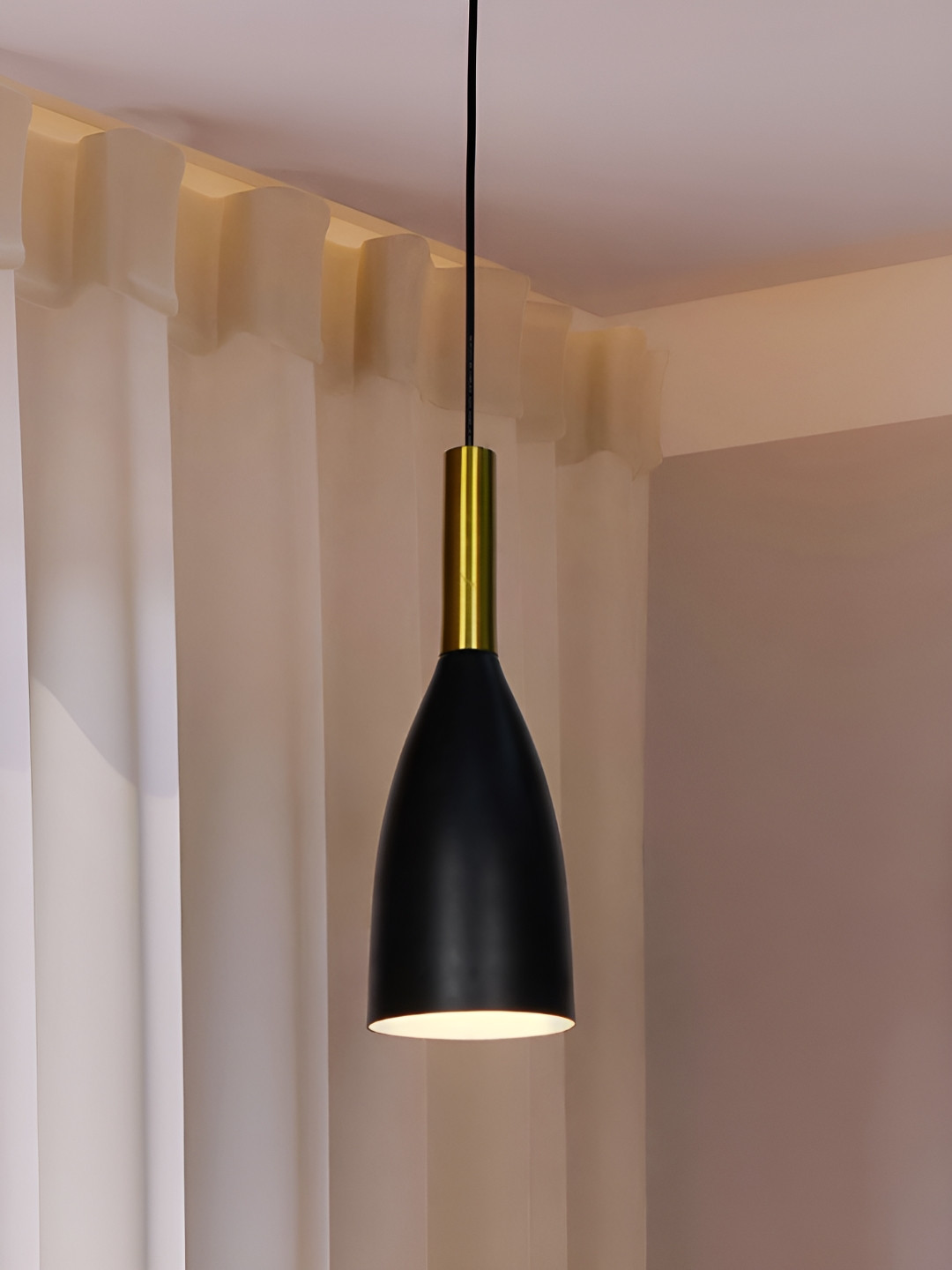 Fos Lighting Black & Gold-Toned Bottle Pendant Modern Ceiling Lamp