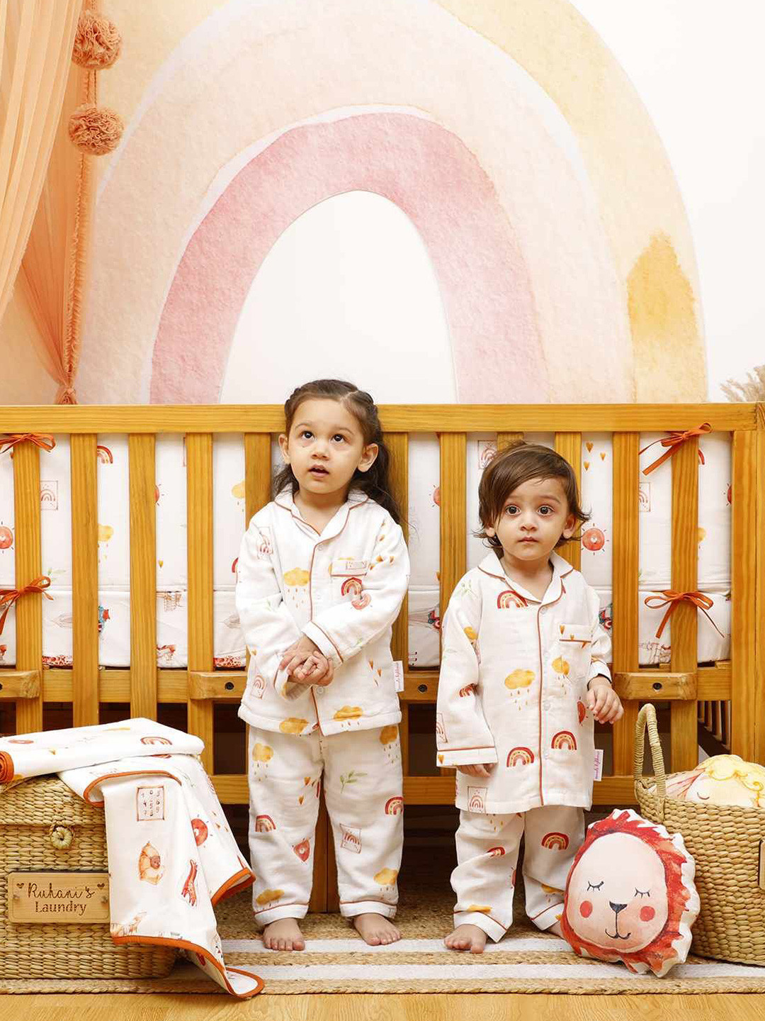 Snuggly Spaces Rainbows & Rain Kids Bamboo Muslin Printed Night Suits