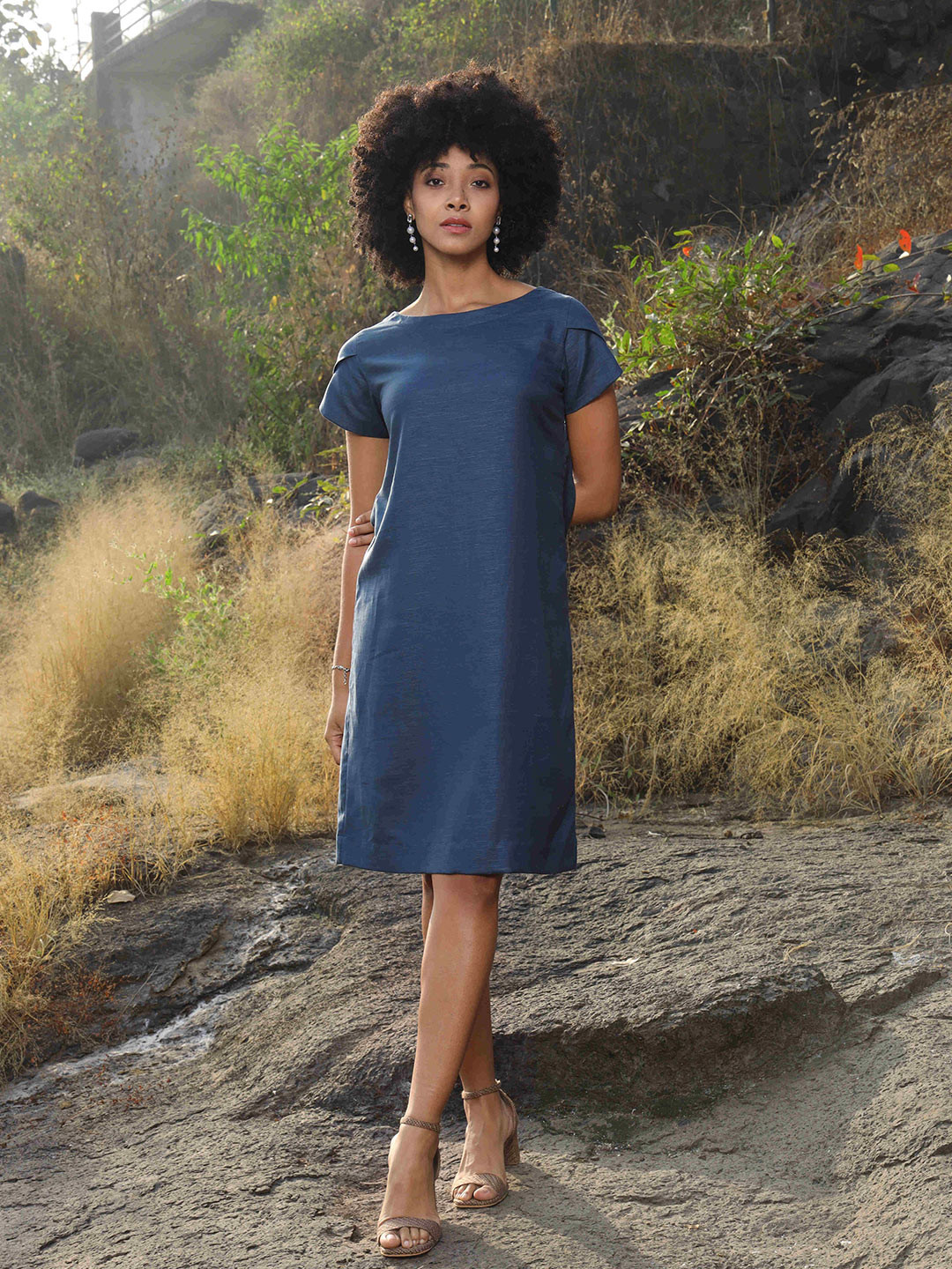 ROAR FOR GOOD Regular Fit Hemp A-Line Dress with Petal Sleeves
