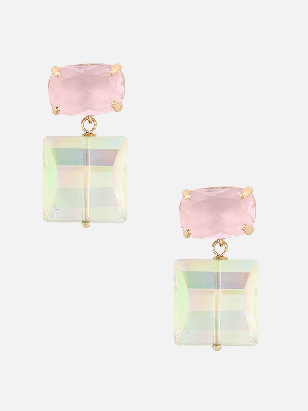 Beatnik Gold-Plated Artificial Stones Studded Square Shaped Drop Earrings