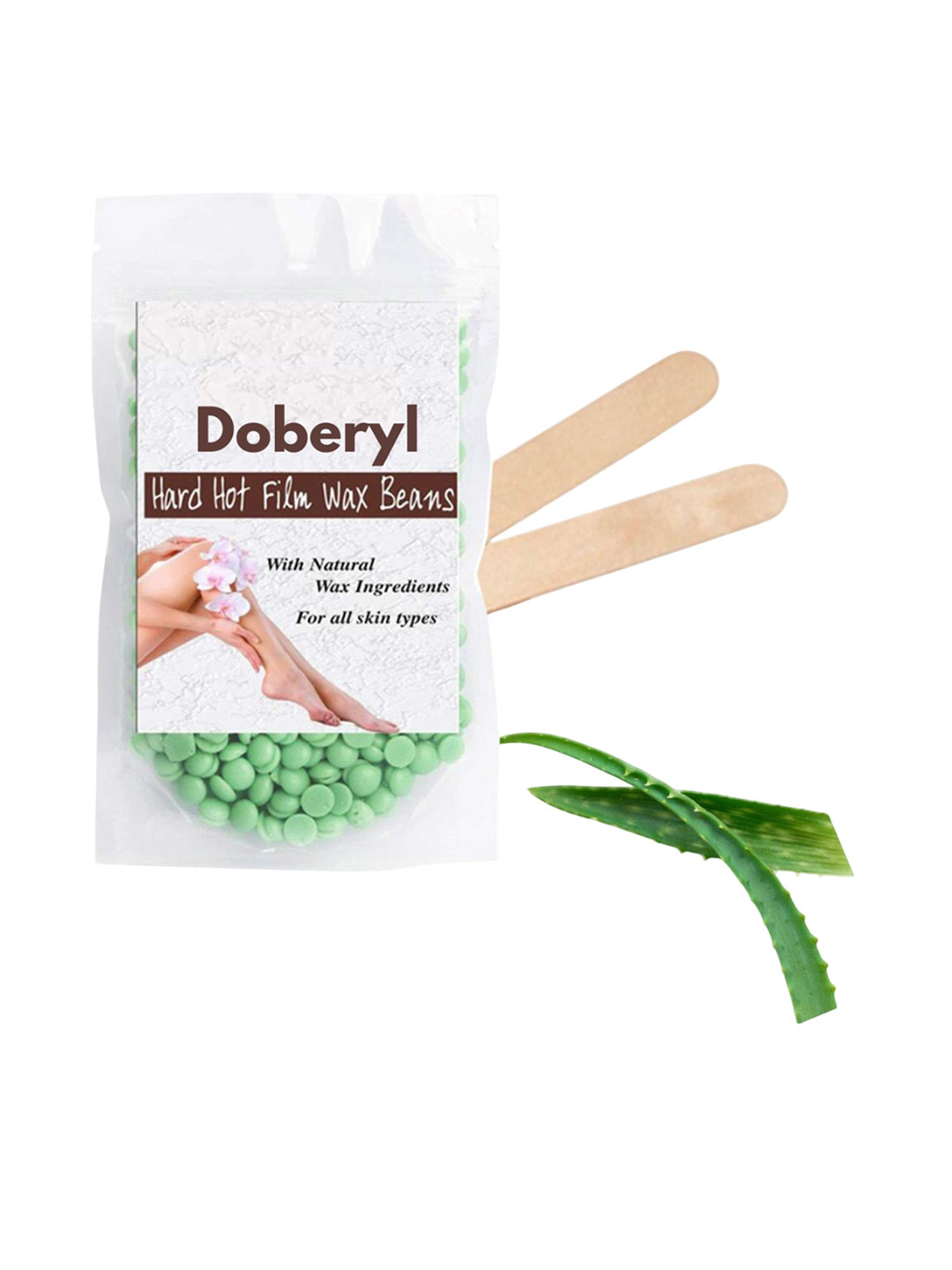 Doberyl Aloe Vera Hard Hot Film Wax Beans With Spatula - 100 g