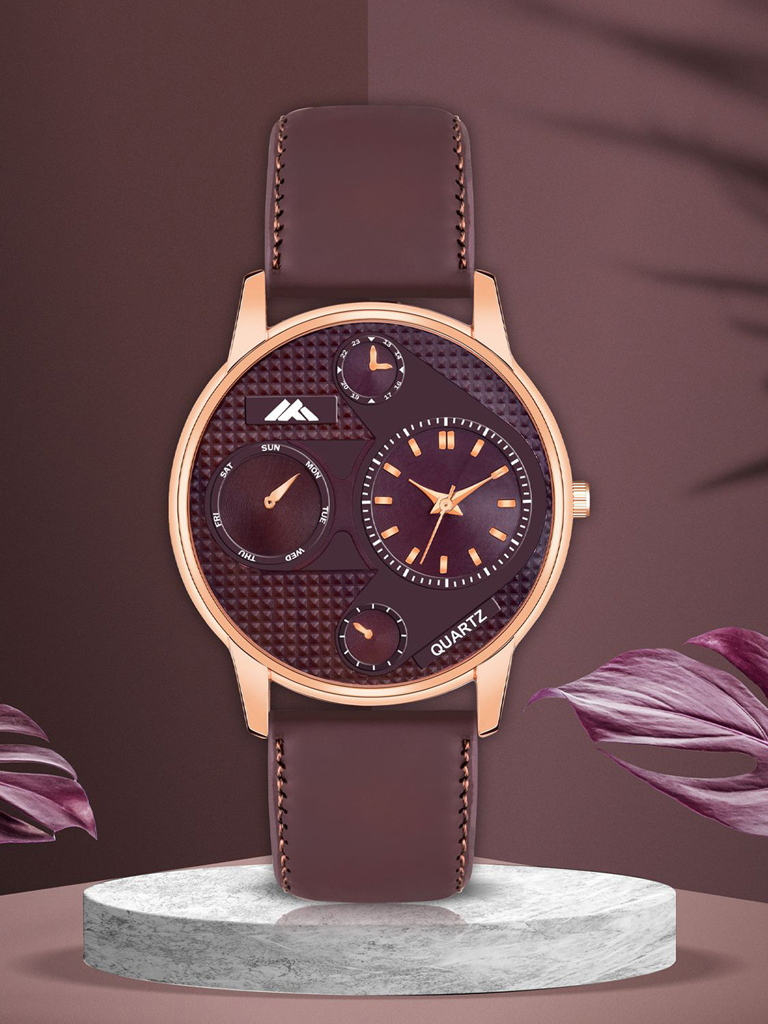 Shocknshop Men Brass Dial & Leather Straps Analogue Watch MT29