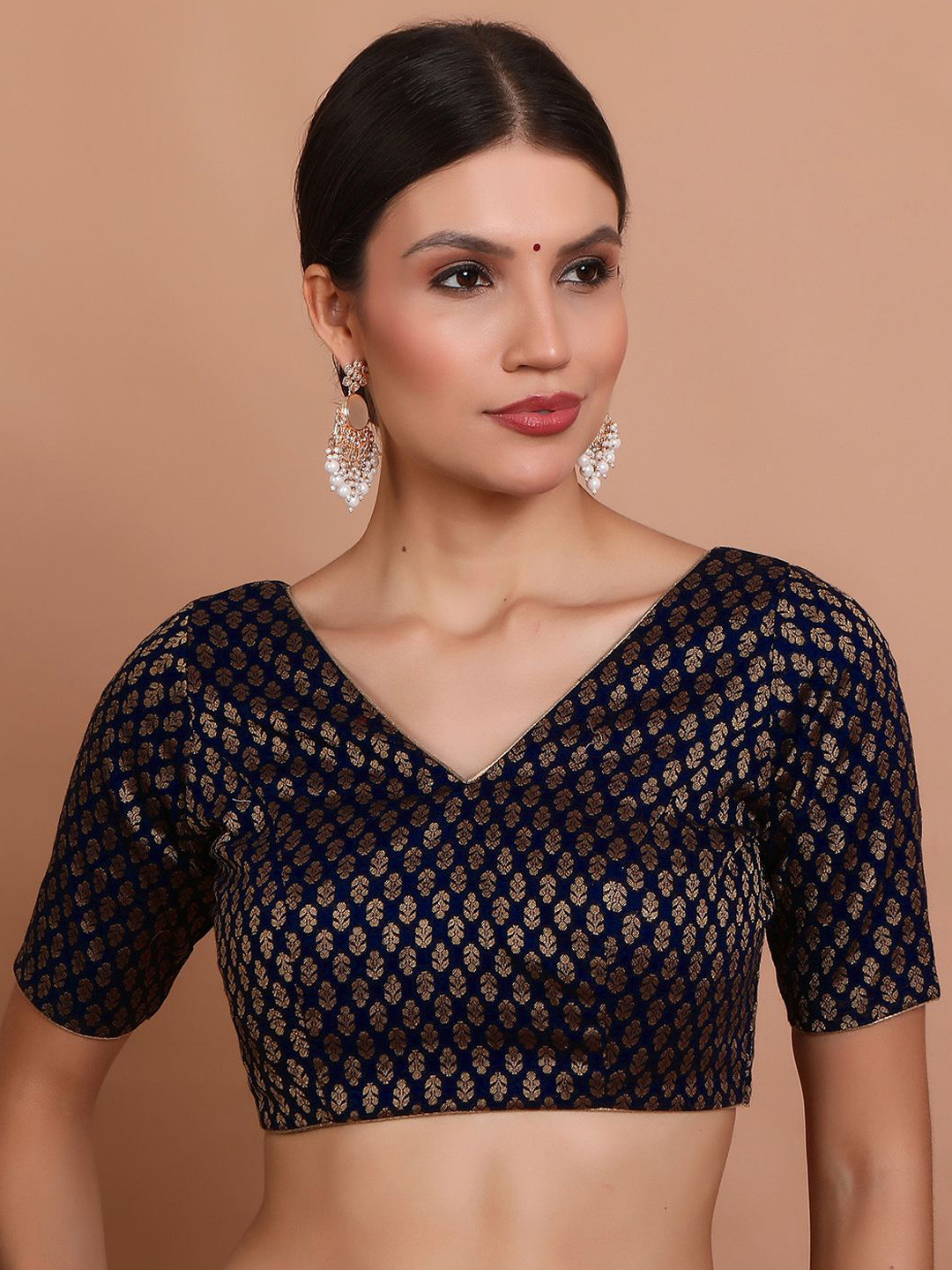 SALWAR STUDIO Woven Design V Neck Brocade Readymade Blouse