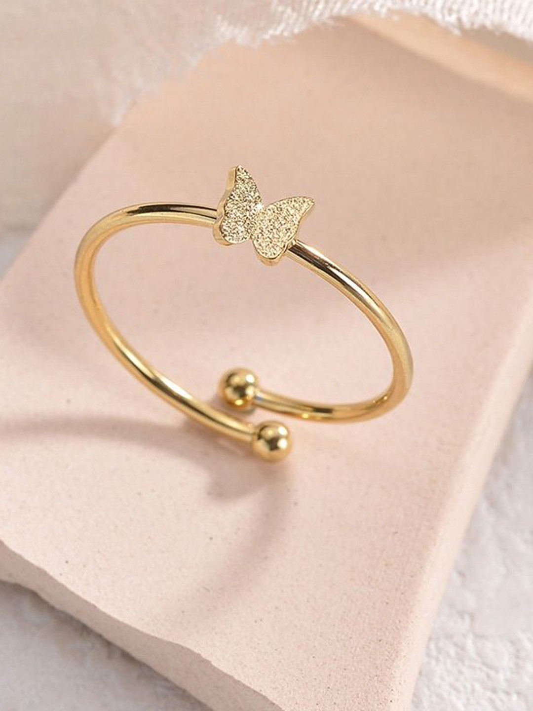 Aiza 18KT Gold-Plated Stone-Studded Butterfly Adjustable Finger Ring