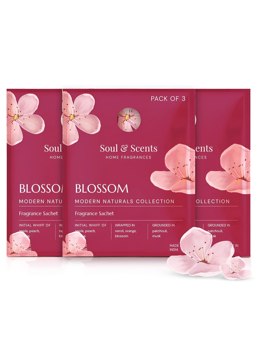 SOUL & SCENTS Pack of 3 Blossom Fragrance Sachet 20g Each