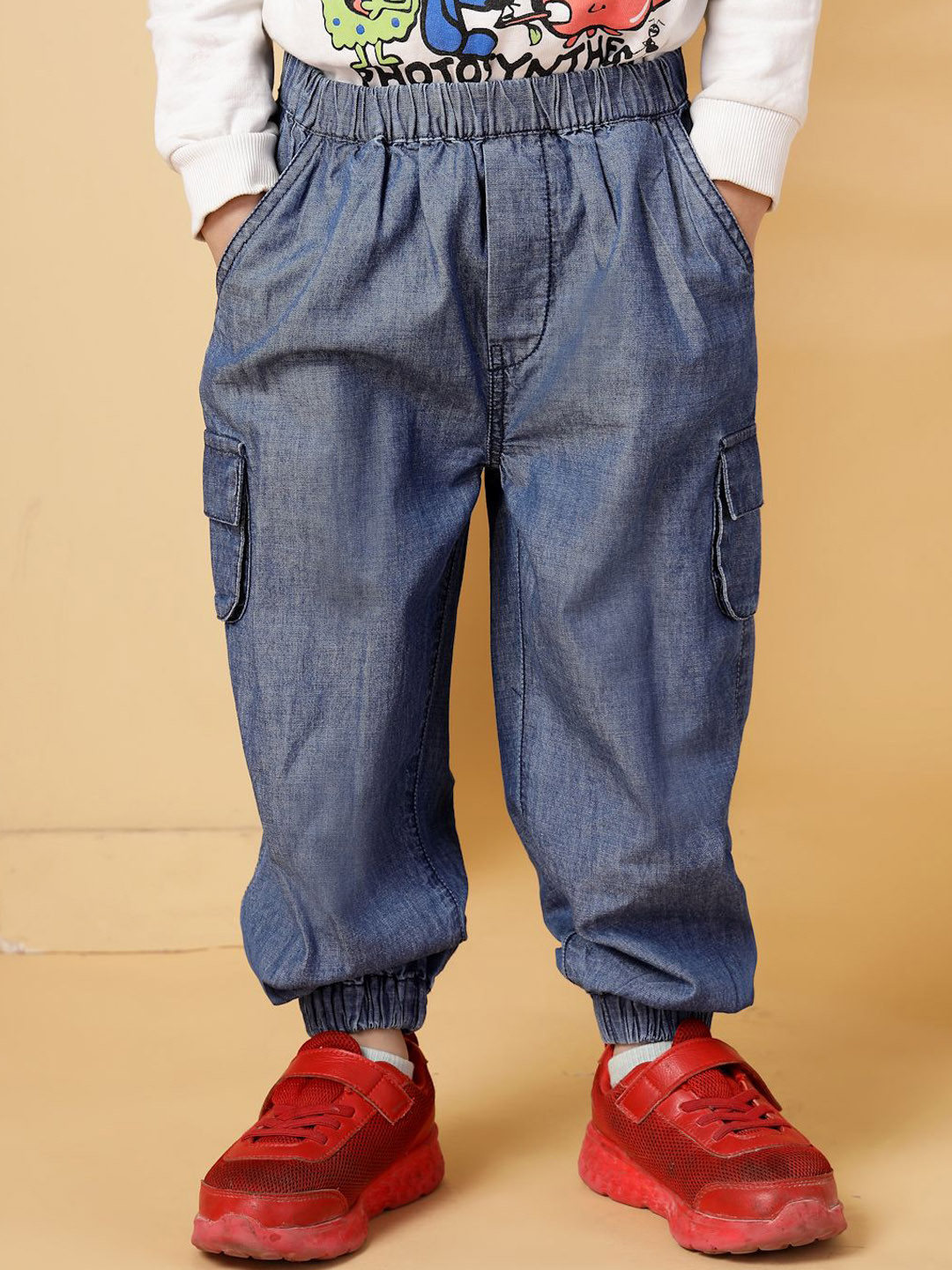 Budding Bees Boys Original Regular Fit Mid-Rise Light Fade Cotton Cargo Jeans