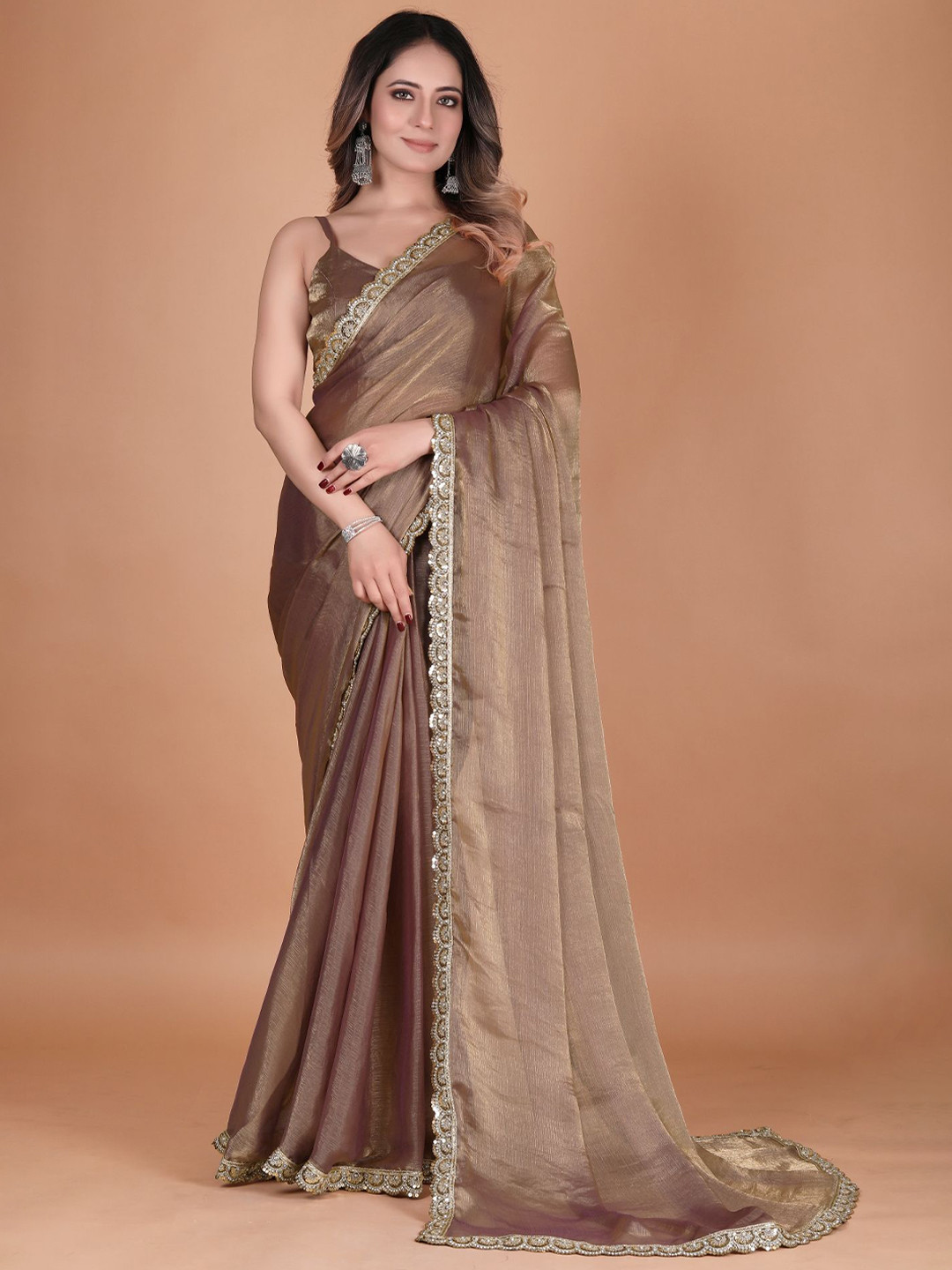 Anneca Embellished Beads and Stones Pure Chiffon Party Saree