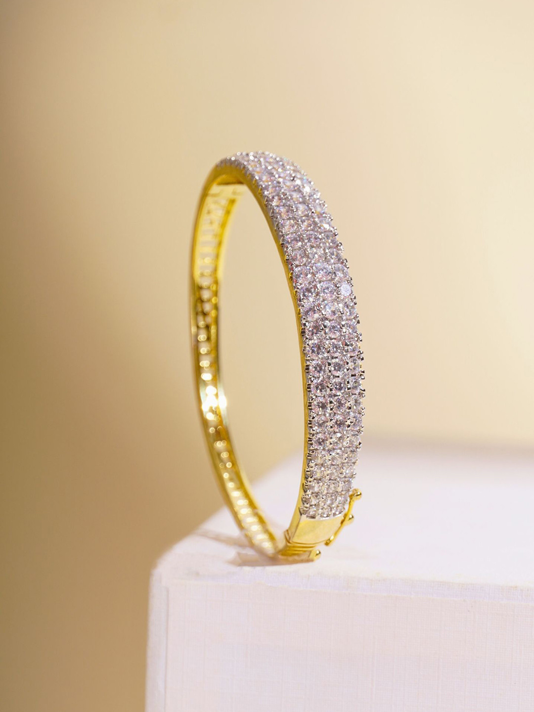 CURIO COTTAGE Silver-Plated Cubic Zirconia Studded Cuff Bracelet