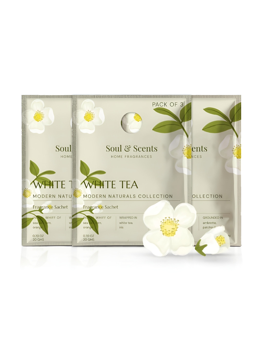 SOUL & SCENTS Pack of 3 White Tea Fragrance Sachet 20g Each
