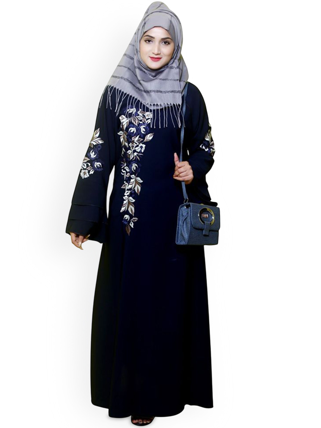 BHUMI FAB Floral Embroidered Cotton Burqa With Scarf