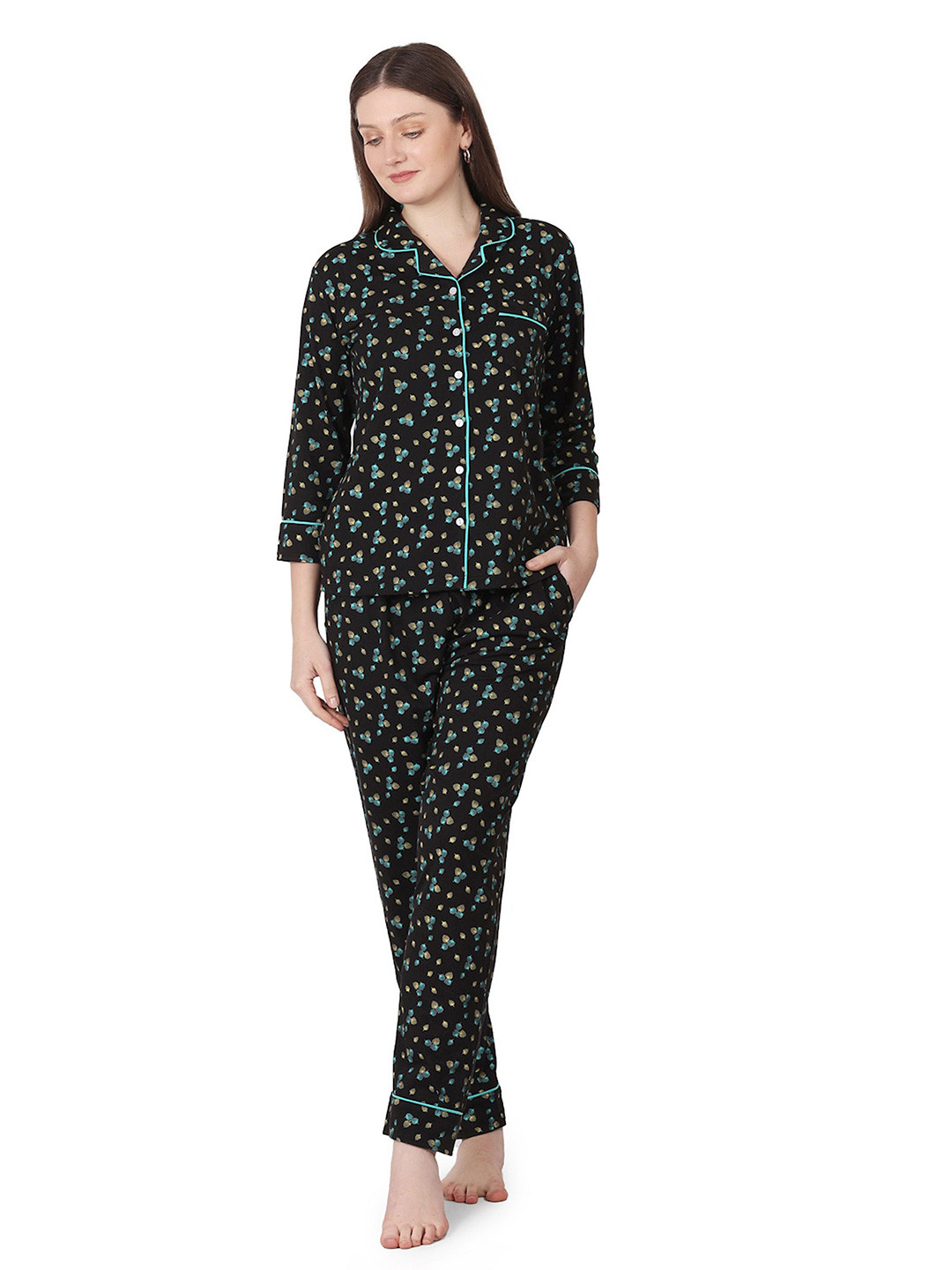 WOEMUR Women Floral Printed Cotton Shirt Pyjamas Night Suit