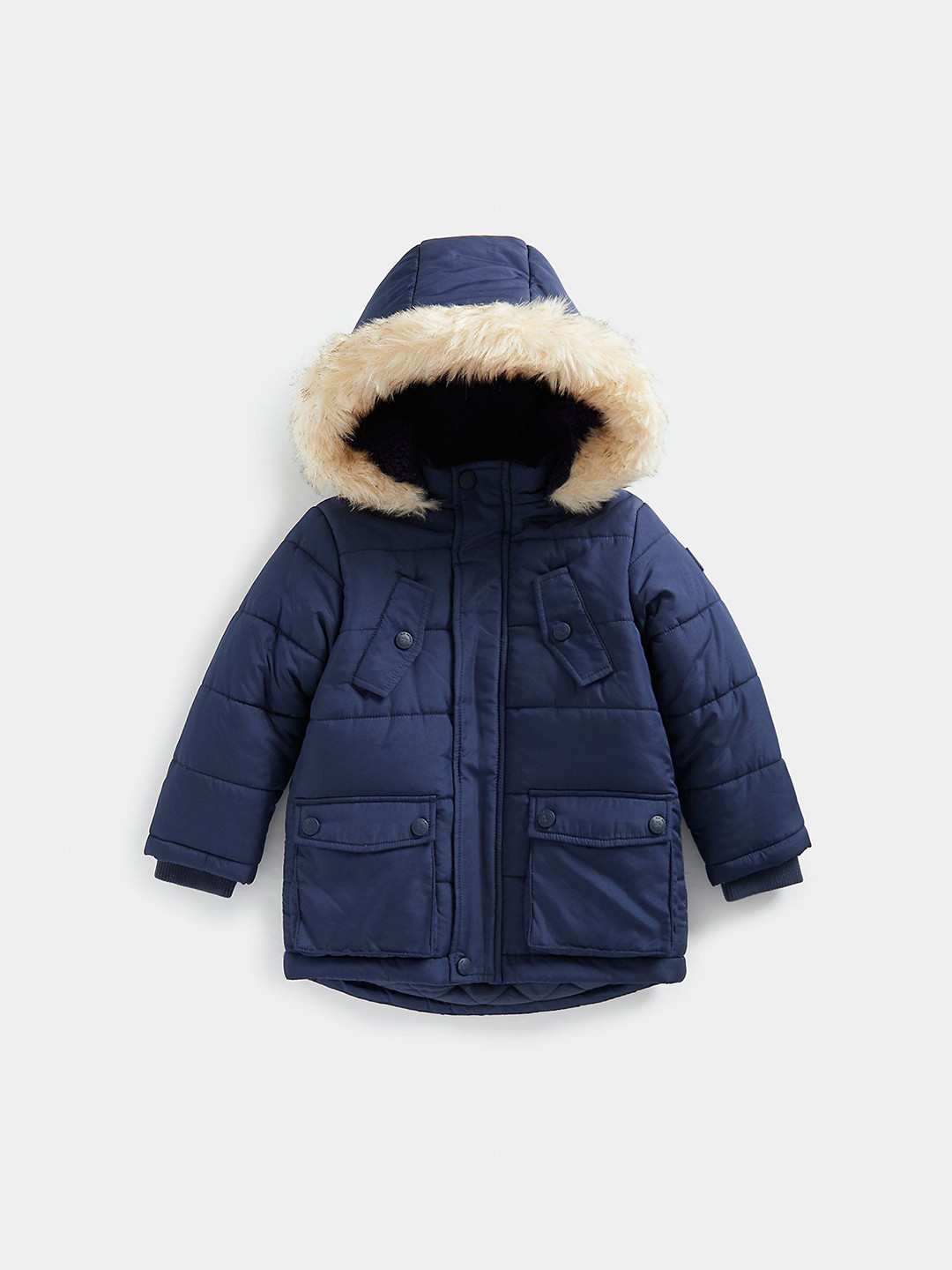 mothercare Boys Furry Hooded Puffer Jacket