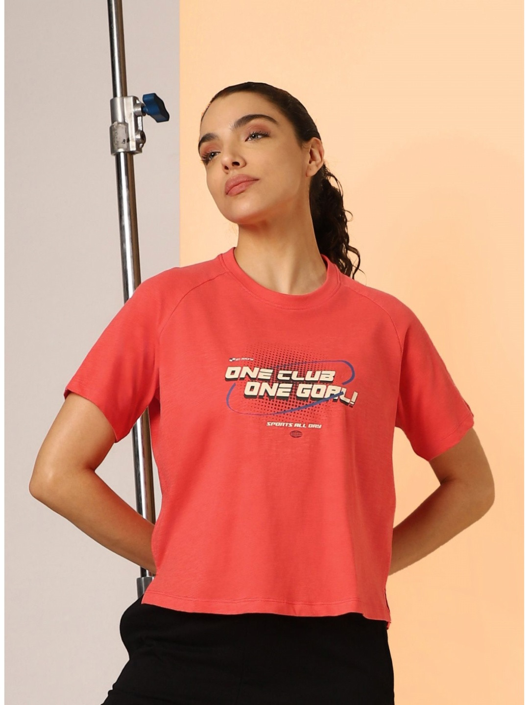 CULT Women Orange Club Boxy Crop fit T-shirt