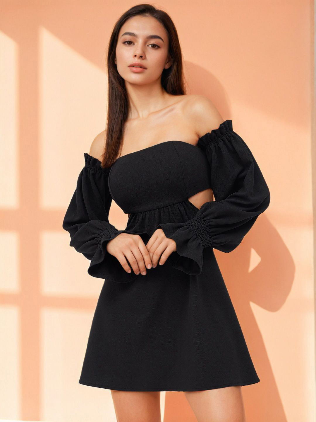 Stylecast X Slyck Solid Pattern Off-Shoulder A-Line Above the Knee Length Dress