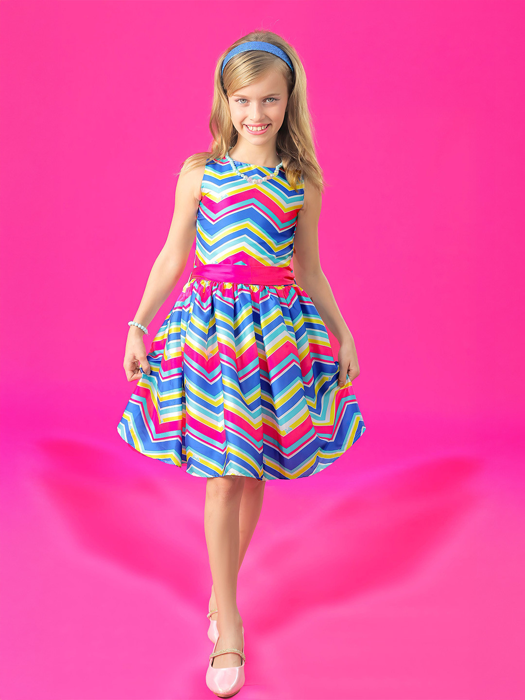 Tiny Girl Girl Chevron Print Belted Fit & Flare Dress