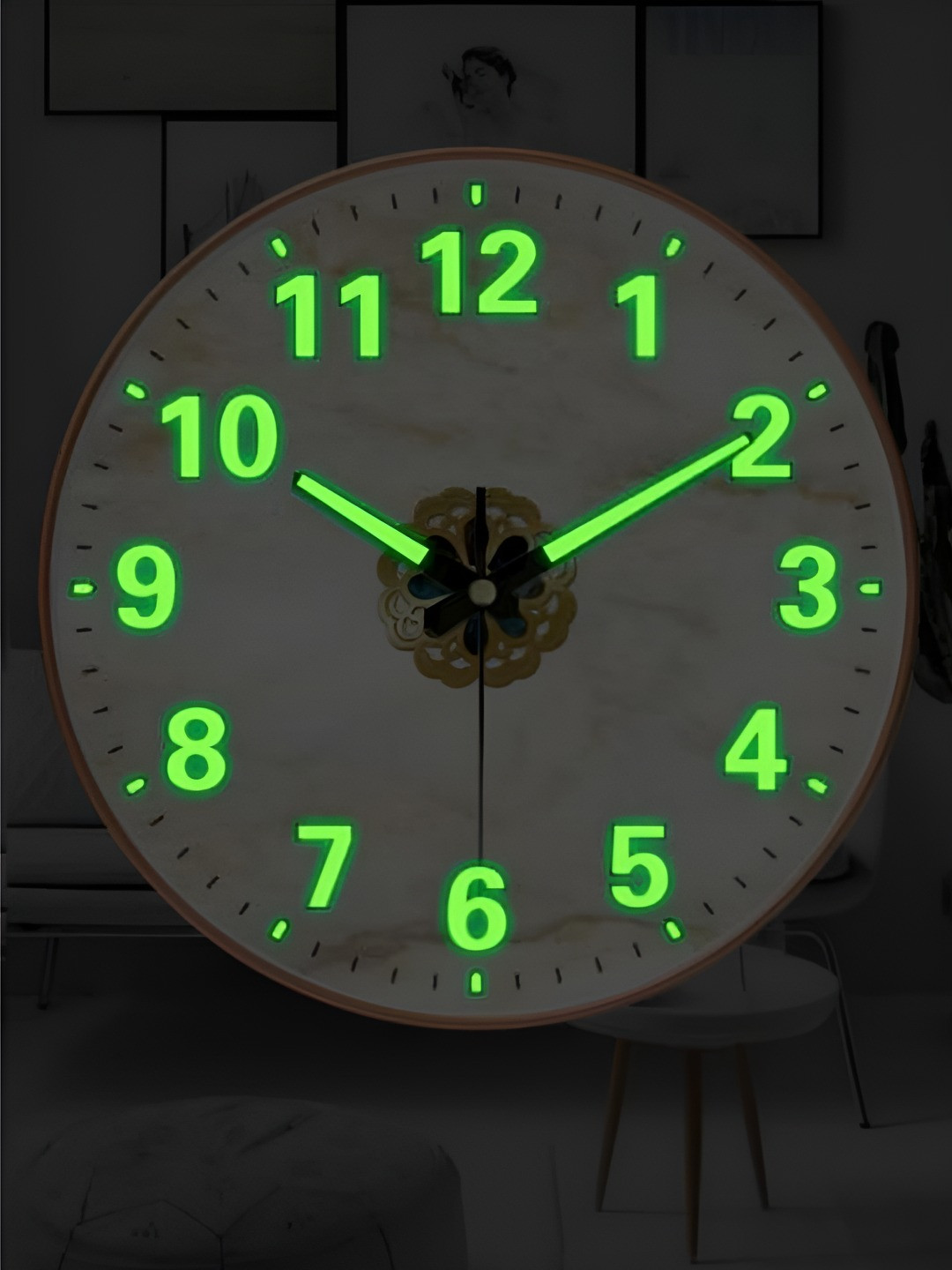 Star work Cream & Green Printed Round Contemporary Analogue Wall Clock