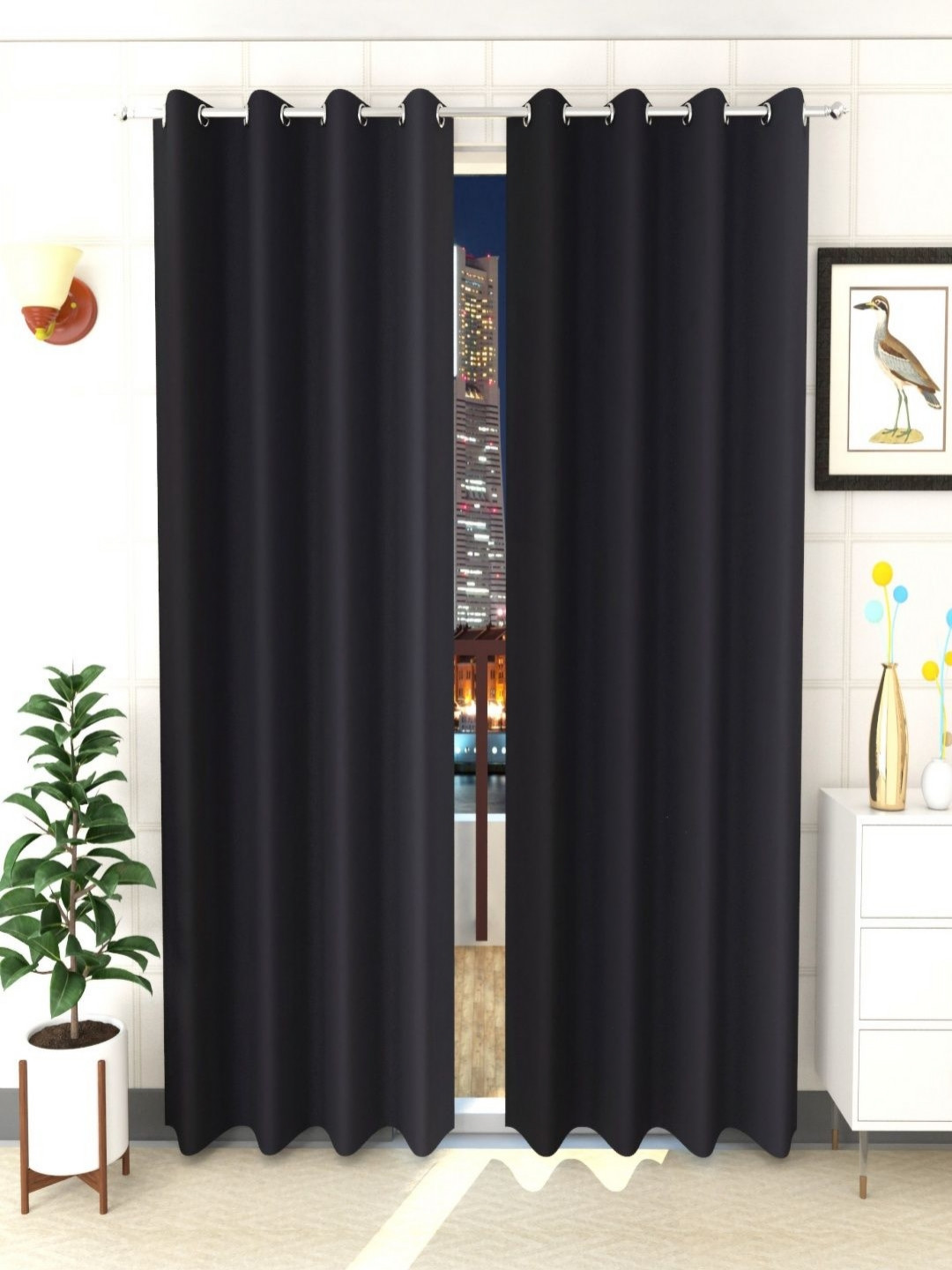 Aura Black Set of 2 Black Out Window Curtain