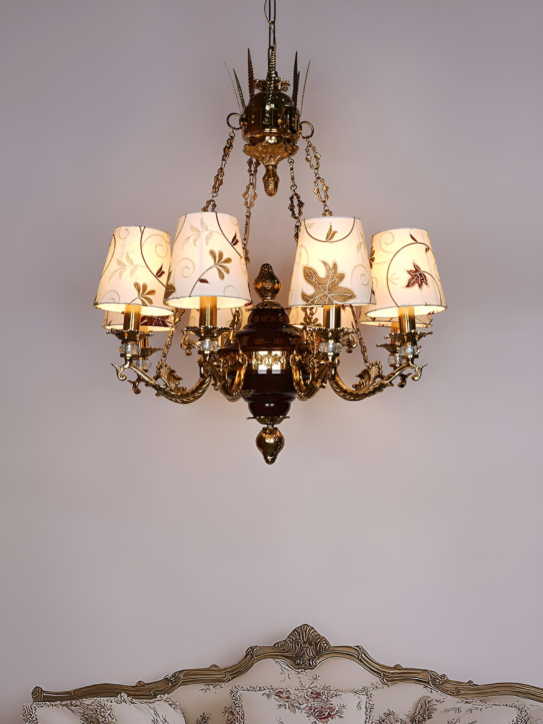 Fos Lighting Gold-Toned Printed 8-Light Chandelier Aluminium Ceiling Lamp