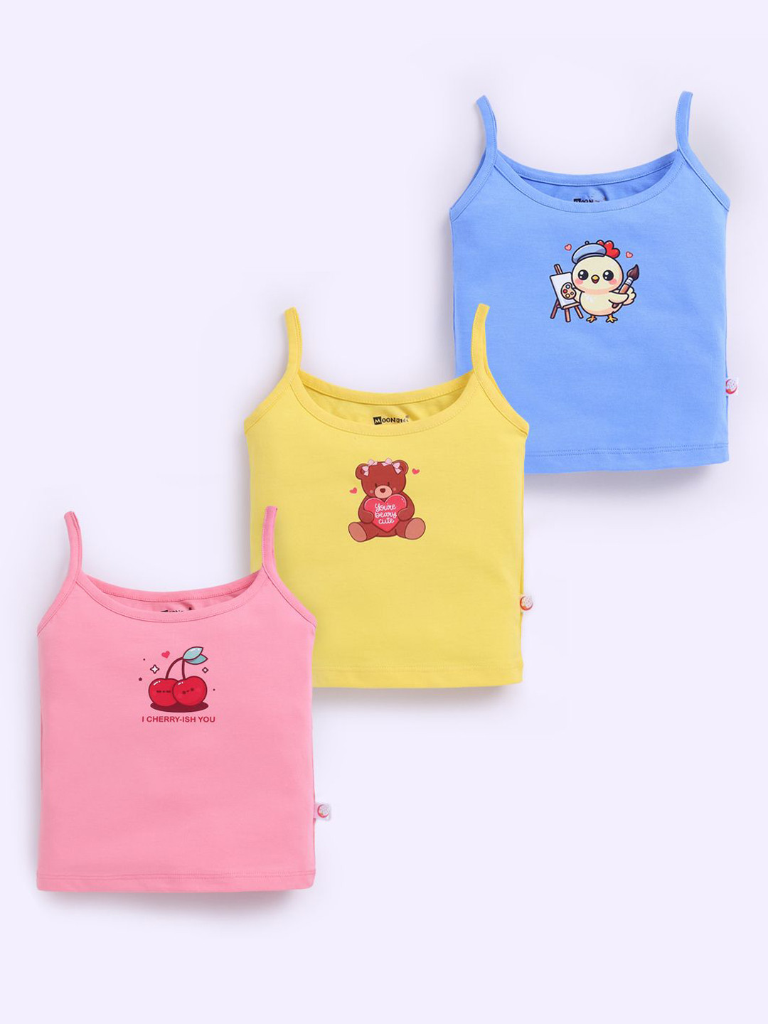 MooNKids Kids Pack Of 3 Printed Cotton Basic Vests