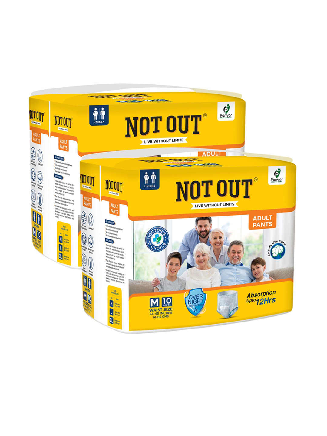 Not Out Set Of 2 3D Core Technology Diapers - 10 Pieces Each - M