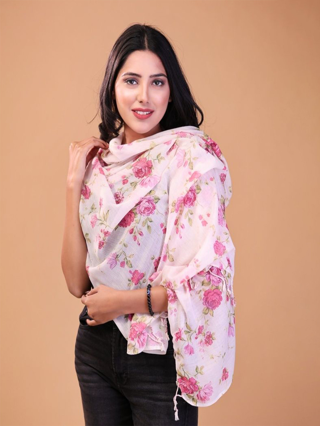 THE SHAWL STUDIO Women Rose Flower Cotton Printed Stole