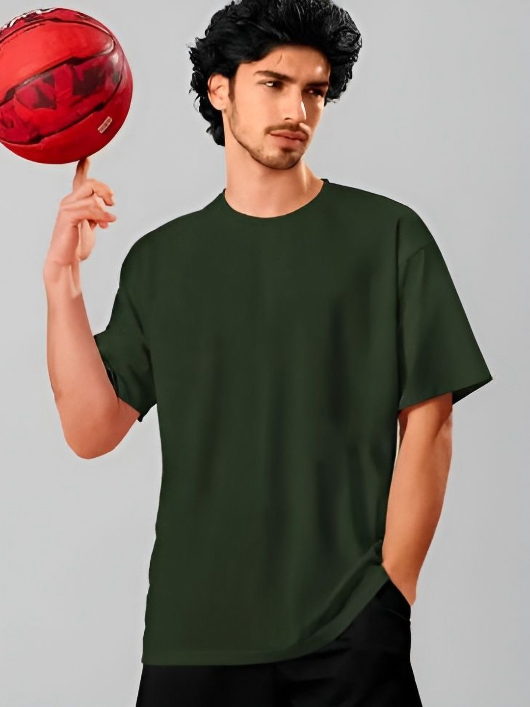 Crazybee T-shirt Men Solid Round Neck Cotton Oversized T-shirt