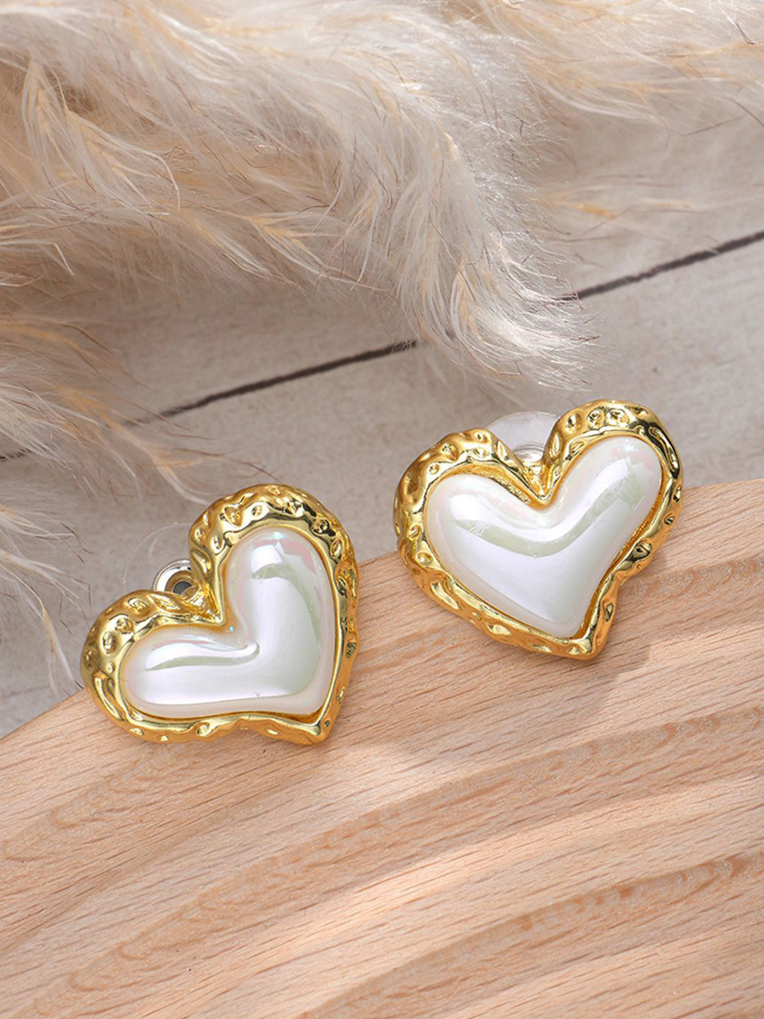 Beatnik Gold-Plated Artificial Stones Studded Heart Shaped Studs