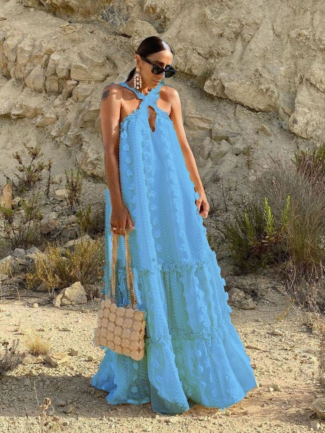 StyleCast Blue Sleeveless Maxi Dress with Cut-Outs