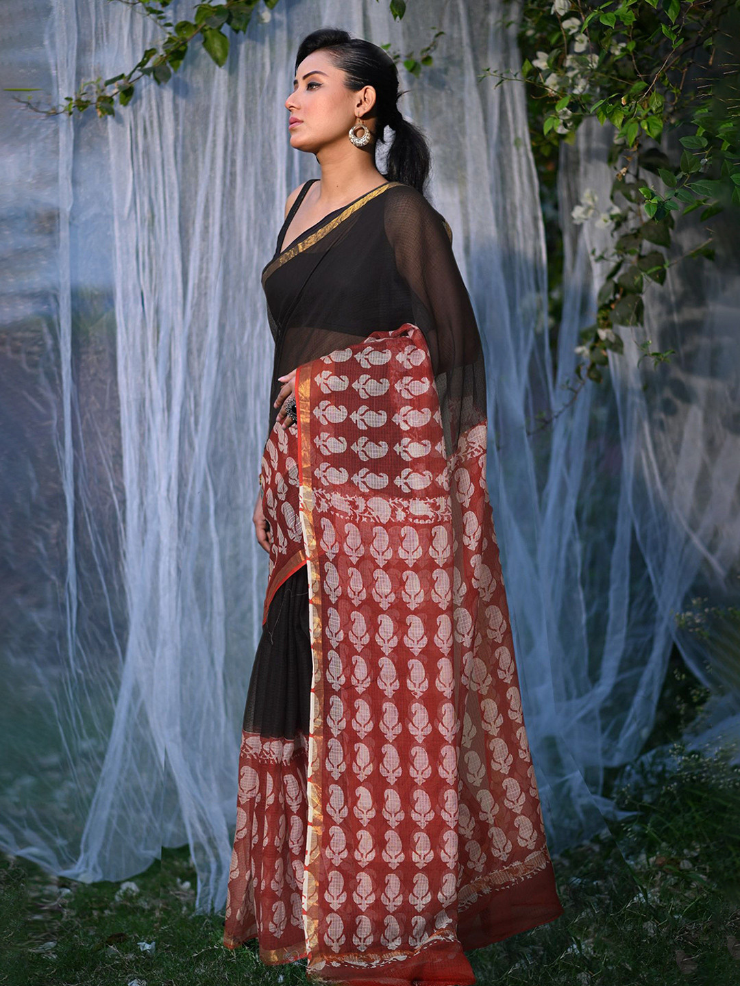 Unnati Silks Paisley Printed Net Kota Saree