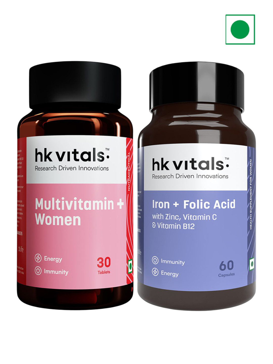 HK VITALS Set Of 2 Multivitamin Plus Women-30 Tablets & Folic Acid Supplement- 60 Capsule