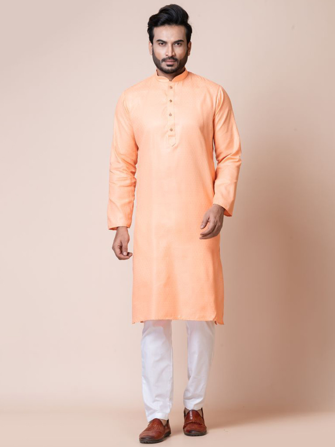 Nawaz's Kurta Men Mandarin Collar Kurta with Pyjamas