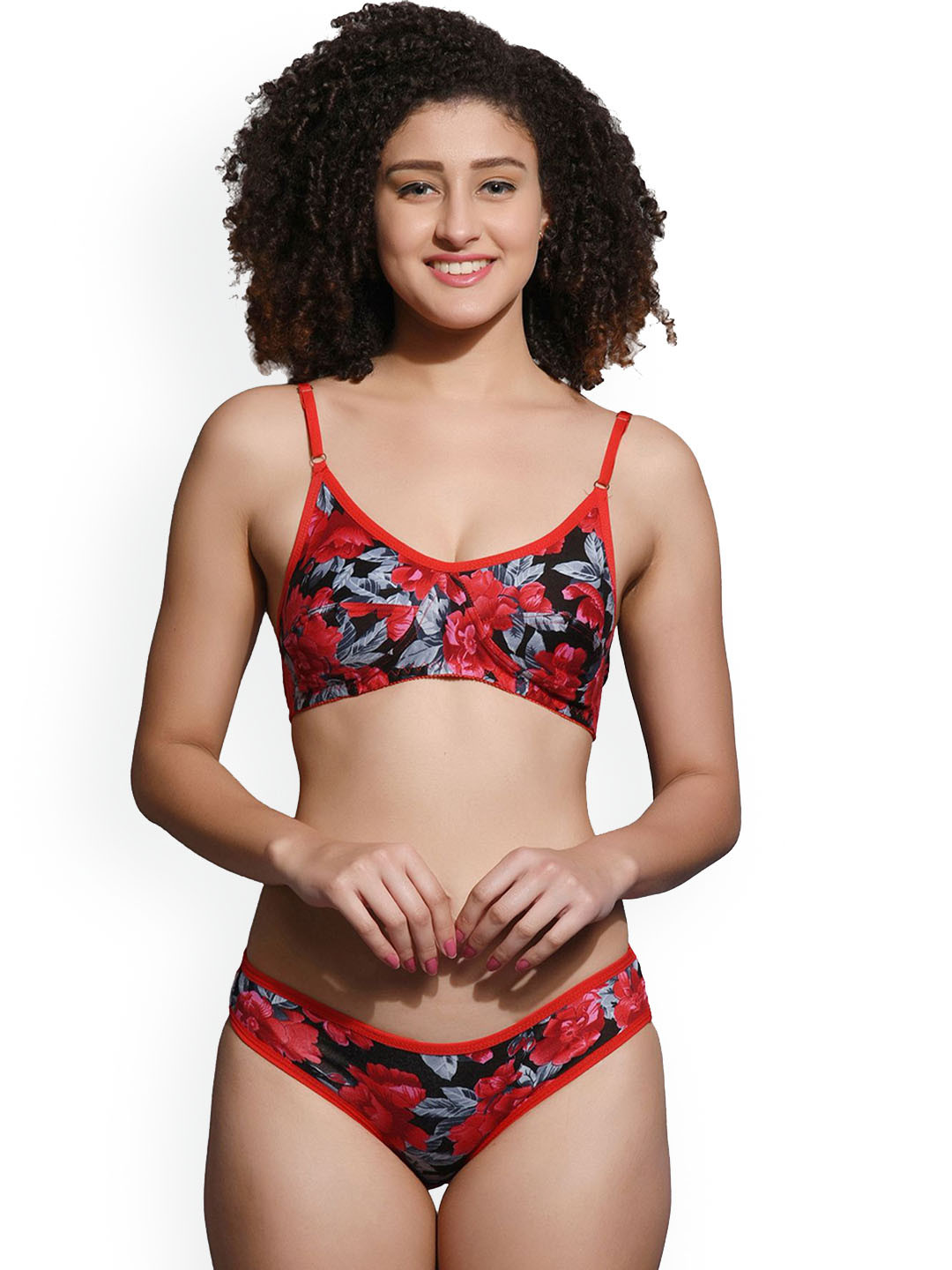 Love Maker Women Printed Non-Padded  Lingerie Set LMR-333-FLWR-RED-30