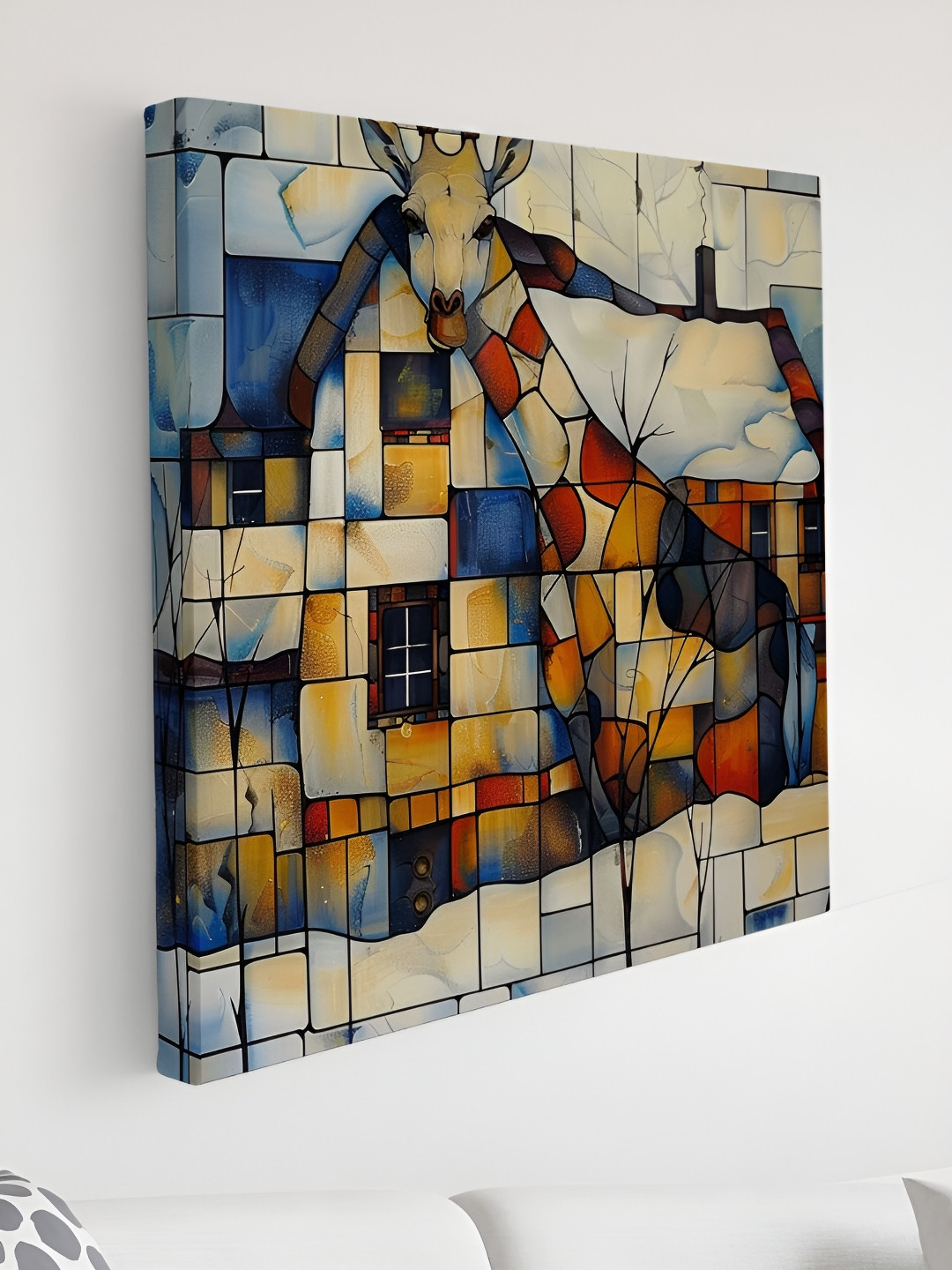 Myntra Elegant Homes White & Red Giraffe Abstract Canvas Wall Art